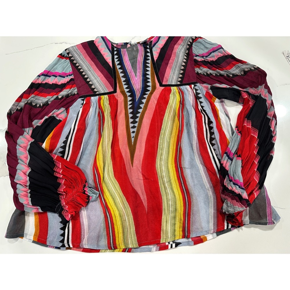 Blank London Womens Small Multi Color Striped Long Sleeve Viscose Boho Blouse